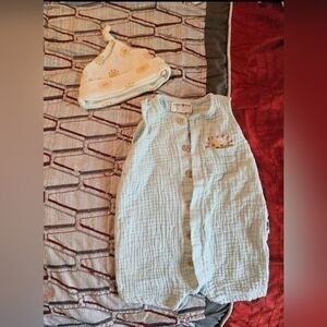 Blue Striped Kids Bodysuit with Hat